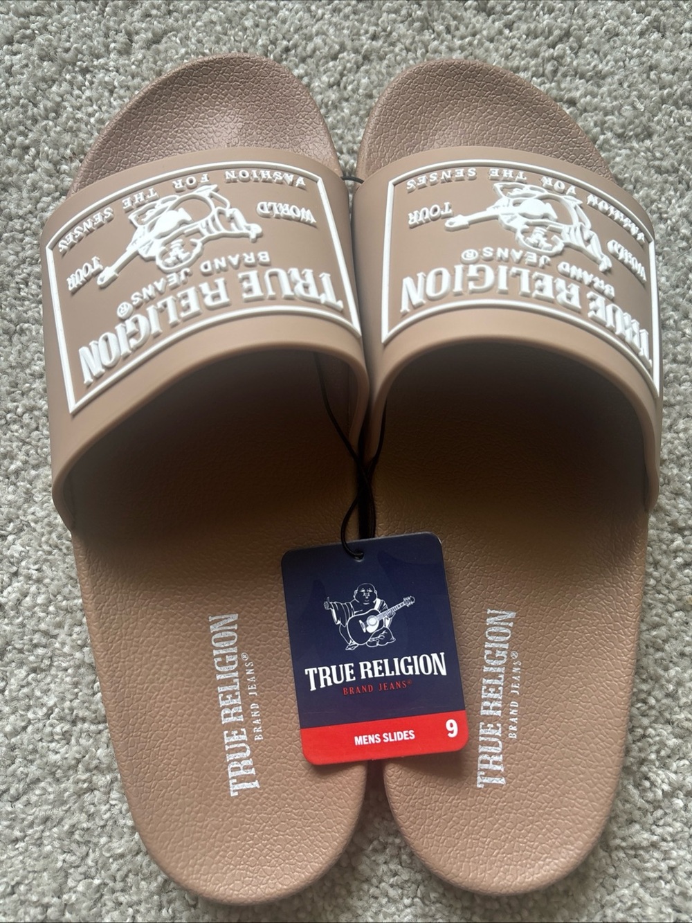 True Religion Men's Beige/Tan Branded Slide Sandals
